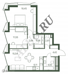 2-к квартира, 69.9 м²