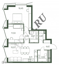 2-к квартира, 69.89 м²