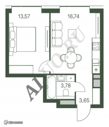 1-к квартира, 37.75 м²