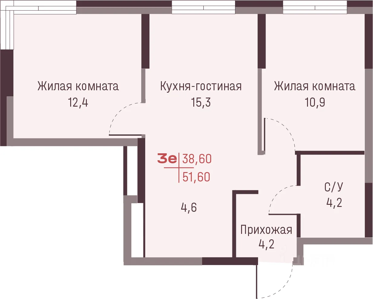 3-к кв. Свердловская область, Екатеринбург ул. Академика Ландау, 13 (51.6 м²)