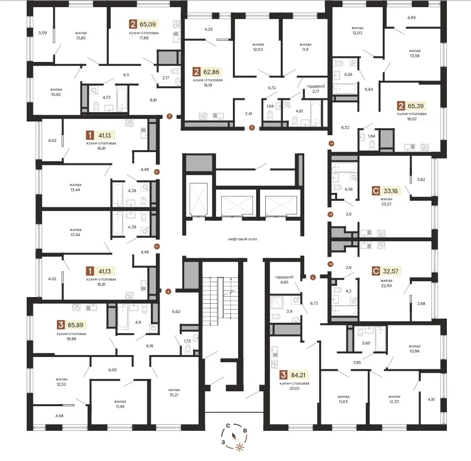 2-к кв. Свердловская область, Екатеринбург ул. Куйбышева, 100 (62.8 м²)