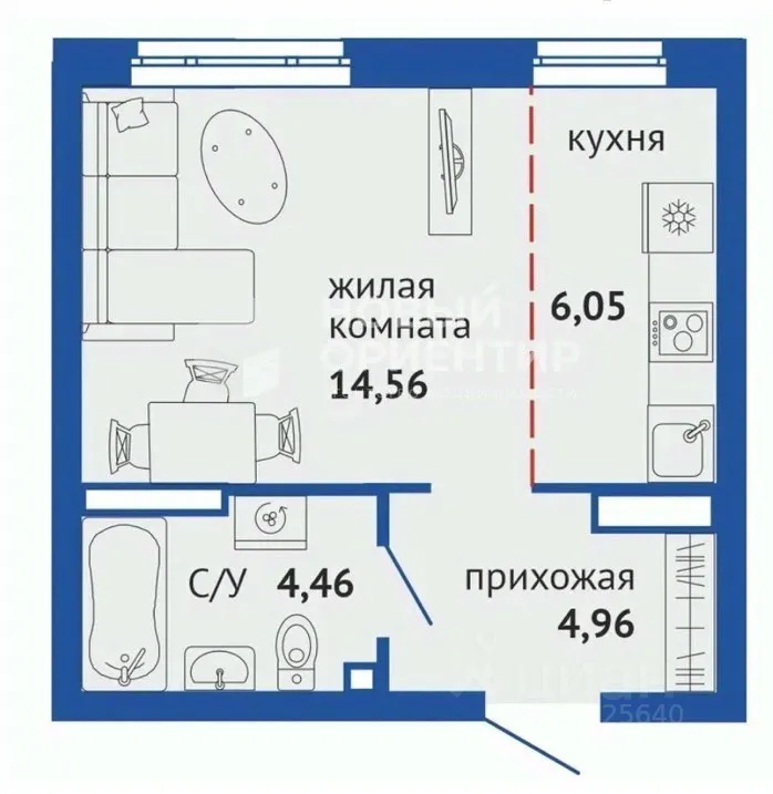 Студия Свердловская область, Екатеринбург ул. Студенческая, 1 (30.0 м²)