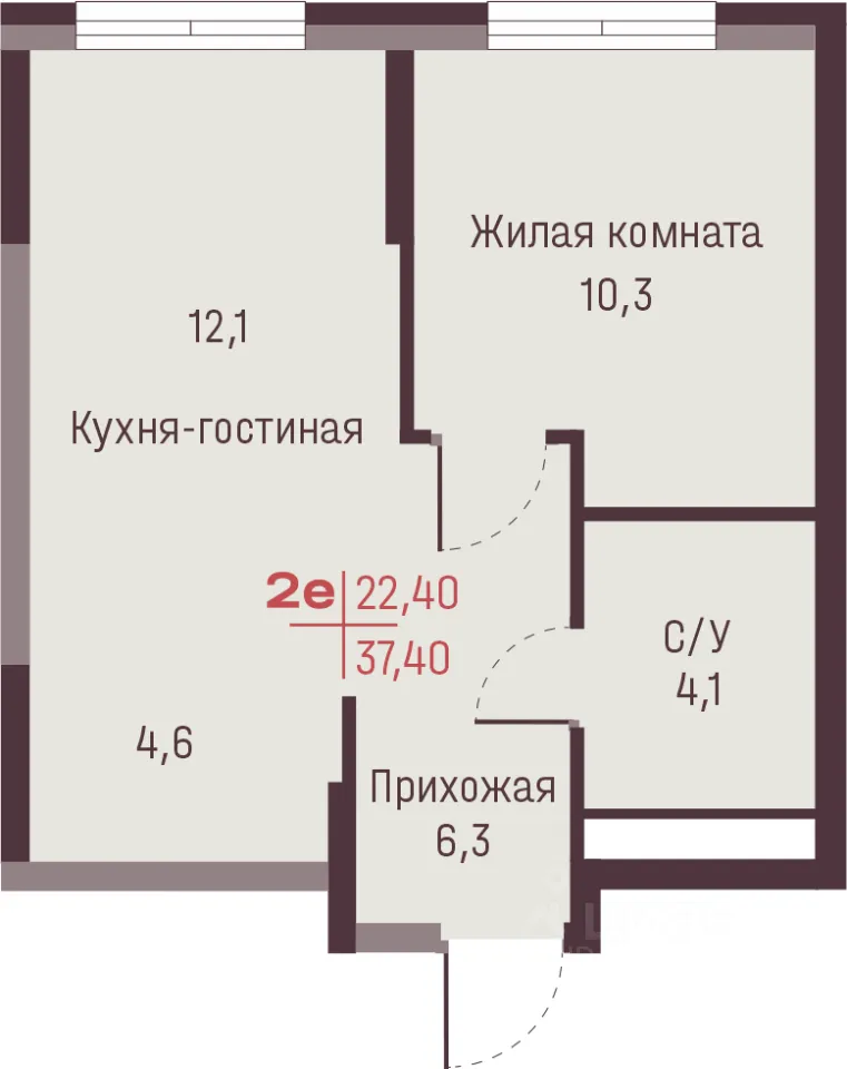 2-к кв. Свердловская область, Екатеринбург ул. Академика Ландау, 13 (37.4 м²)
