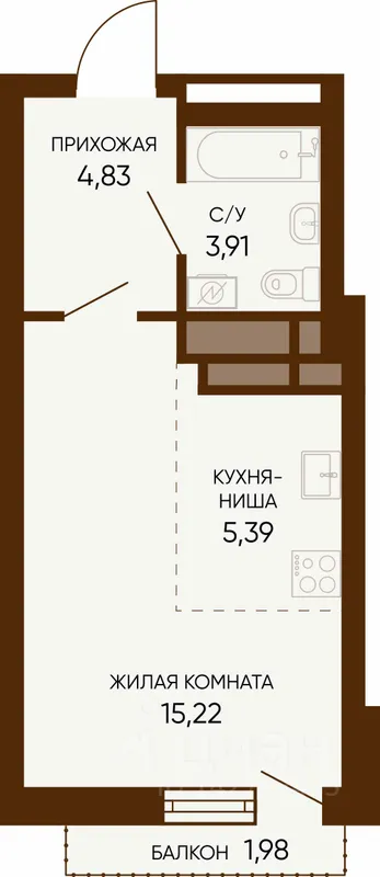 1-к кв. Свердловская область, Екатеринбург Вторчермет жилрайон, ул. Ляпустина, 35 (29.94 м²)