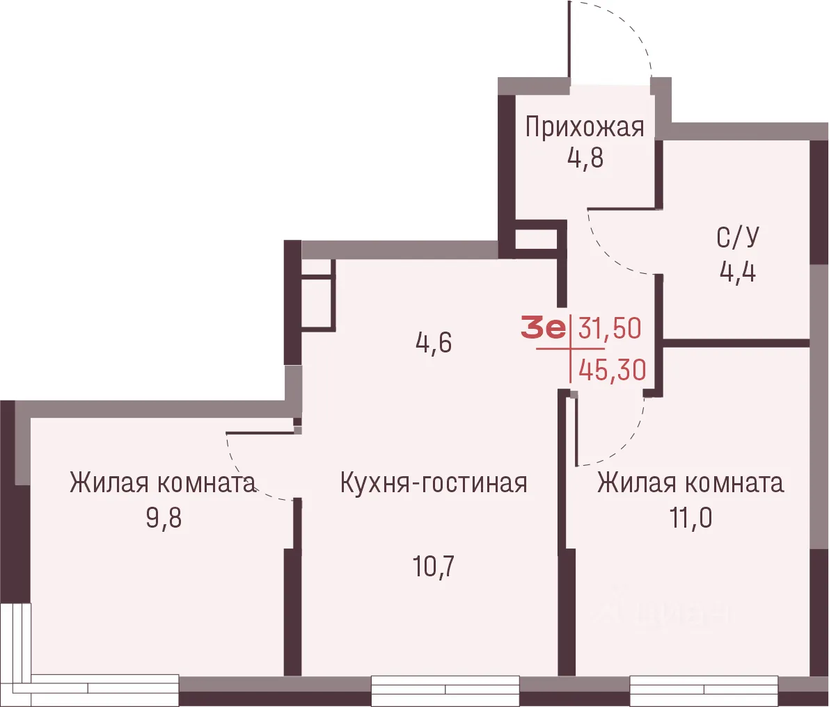 3-к кв. Свердловская область, Екатеринбург ул. Академика Ландау, 13 (45.3 м²)