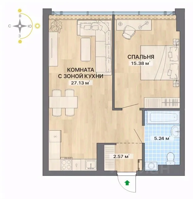 2-к кв. Свердловская область, Екатеринбург ул. Маршала Жукова, 16 (50.32 м²)