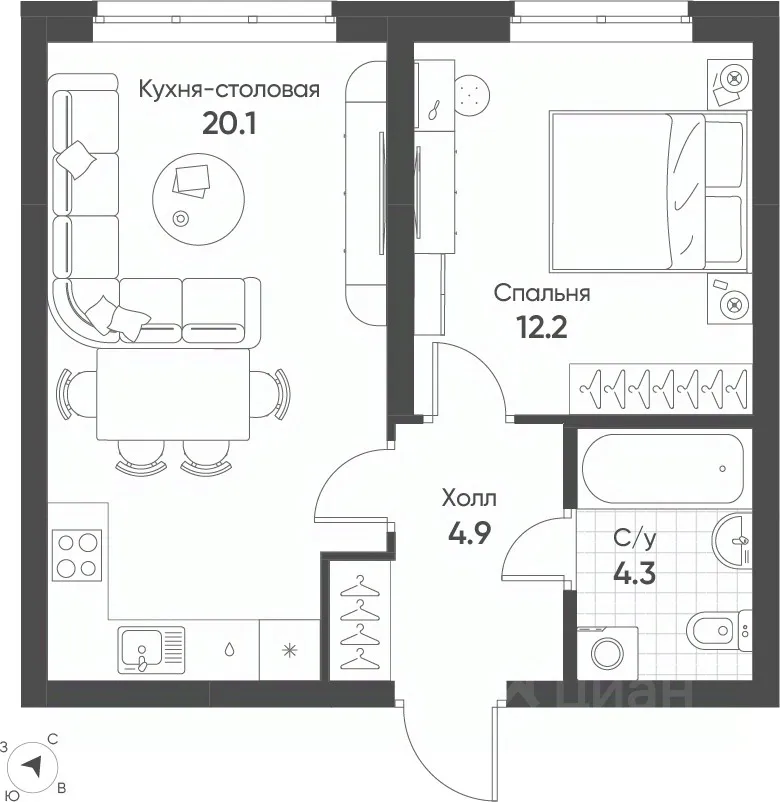 1-к кв. Свердловская область, Екатеринбург Солнечный жилрайон,  (41.5 м²)