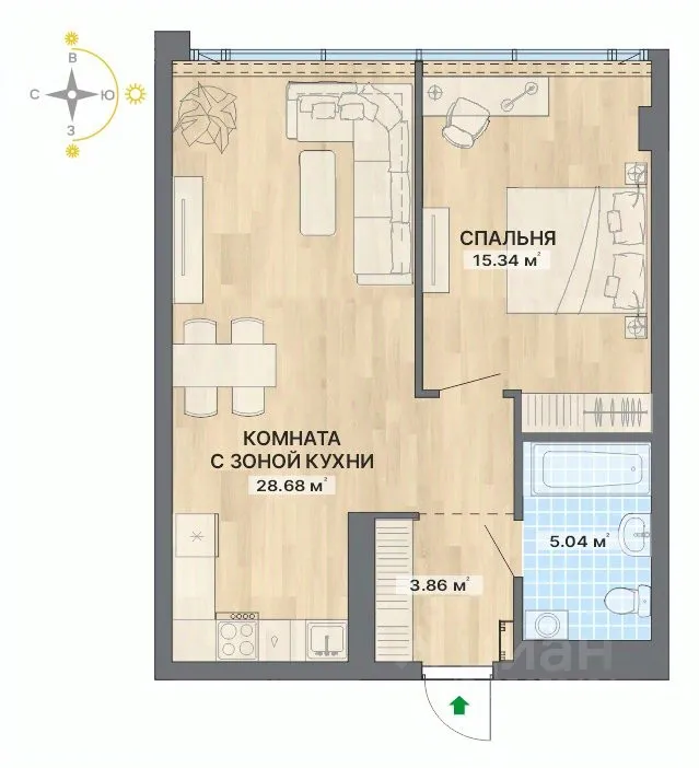 2-к кв. Свердловская область, Екатеринбург ул. Маршала Жукова, 16 (52.92 м²)