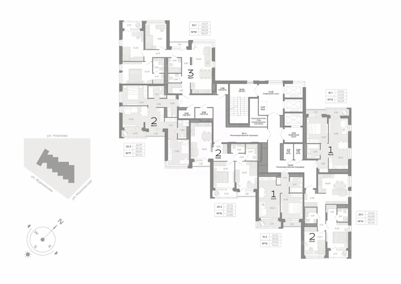 2-к кв. Свердловская область, Екатеринбург ул. Фурманова (67.7 м²)