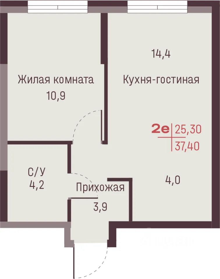 2-к кв. Свердловская область, Екатеринбург ул. Академика Ландау, 13 (37.4 м²)