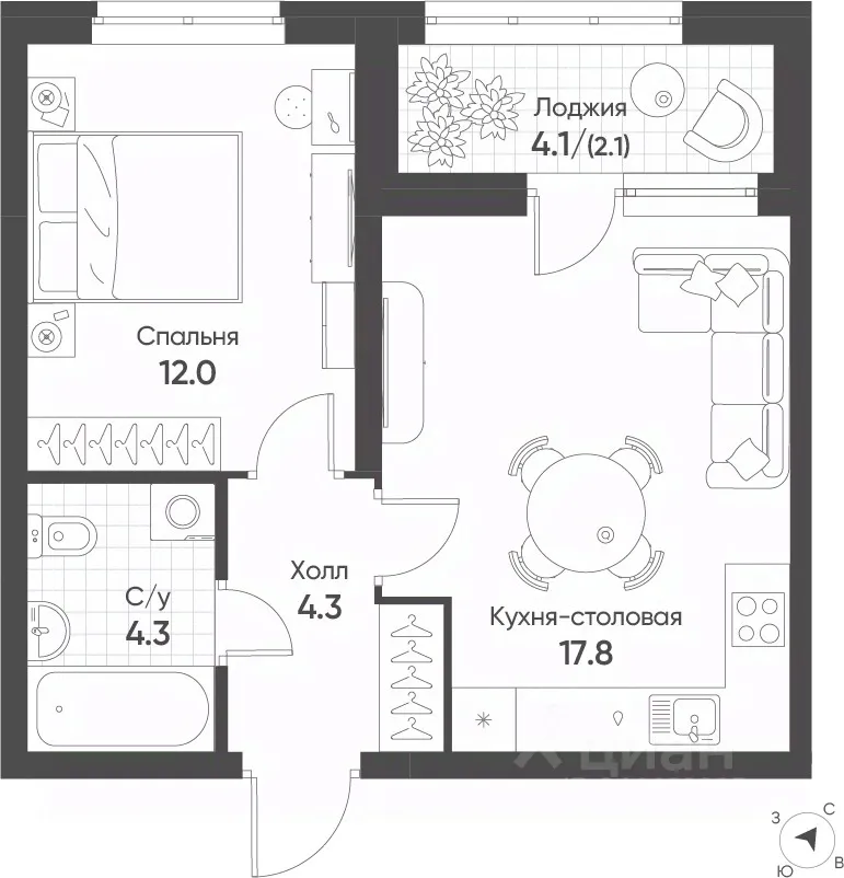 1-к кв. Свердловская область, Екатеринбург Солнечный жилрайон,  (40.5 м²)