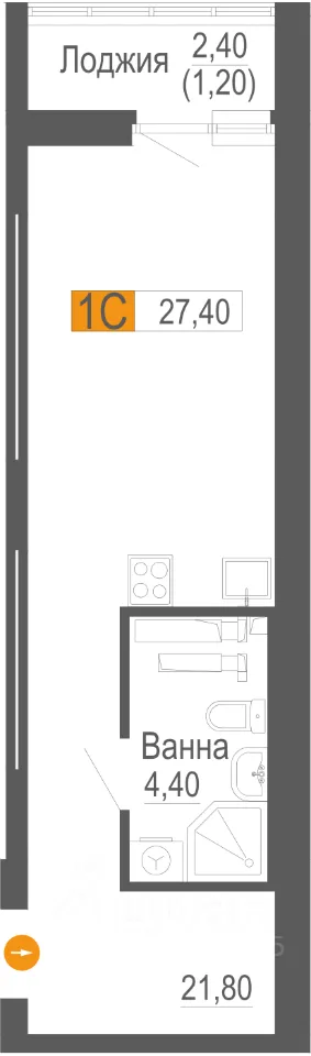 Студия Свердловская область, Екатеринбург ул. Новостроя, 3 (24.5 м²)