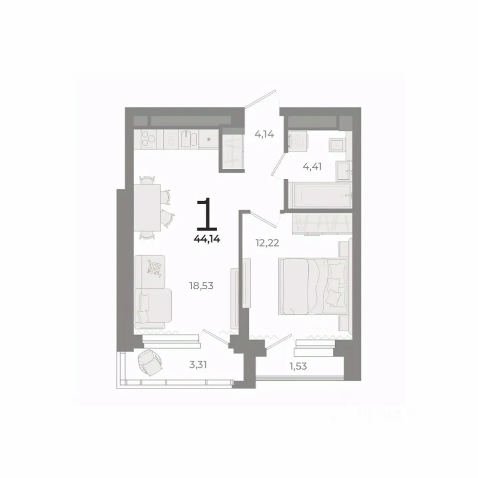 1-к кв. Свердловская область, Екатеринбург ул. Фурманова (43.9 м²)