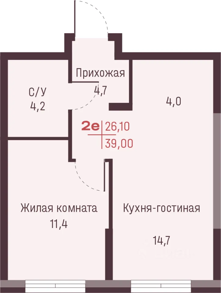 2-к кв. Свердловская область, Екатеринбург ул. Академика Ландау, 13 (39.0 м²)