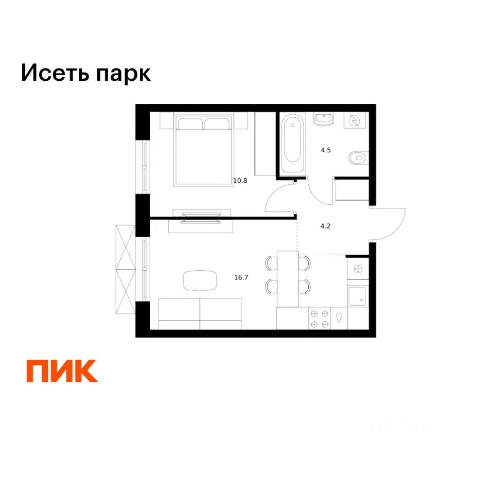 1-к кв. Свердловская область, Екатеринбург Южный жилрайон, Исеть Парк жилой комплекс, 1/5 (36.2 м²)