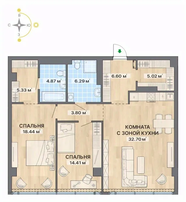 3-к кв. Свердловская область, Екатеринбург ул. Маршала Жукова, 16 (97.46 м²)