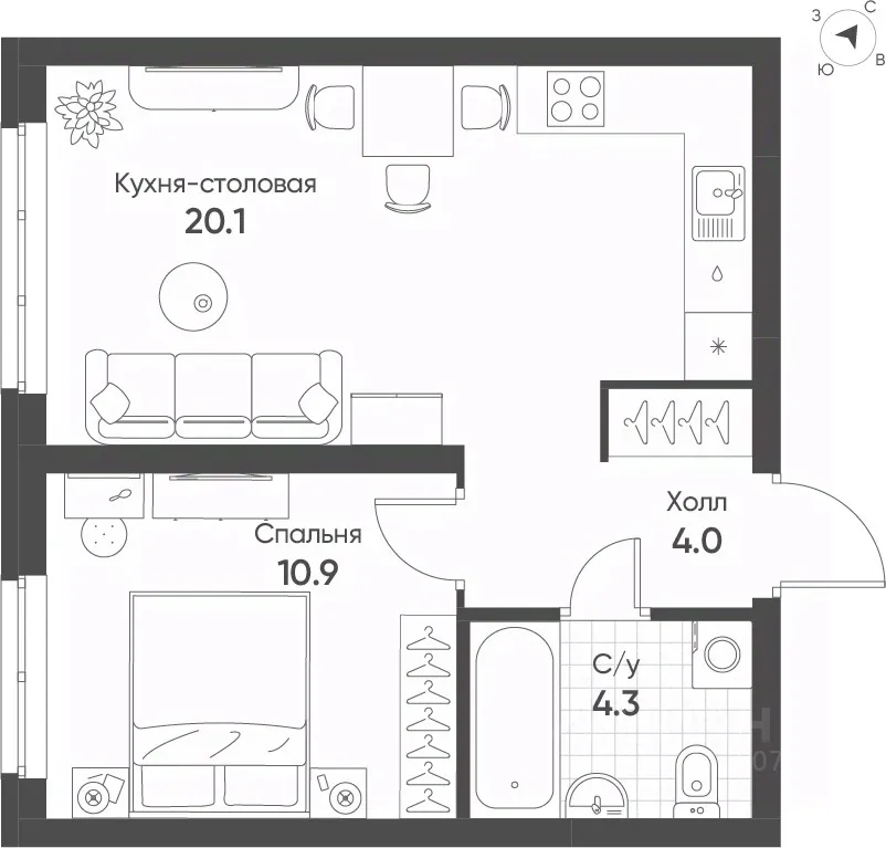 1-к кв. Свердловская область, Екатеринбург Солнечный жилрайон,  (39.3 м²)