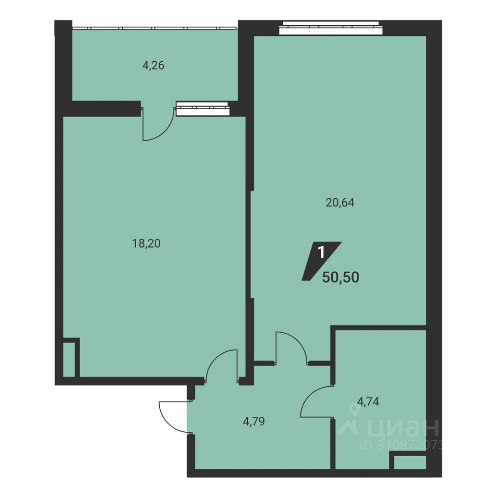 1-к кв. Свердловская область, Екатеринбург ул. Громова, 26/3 (51.1 м²)