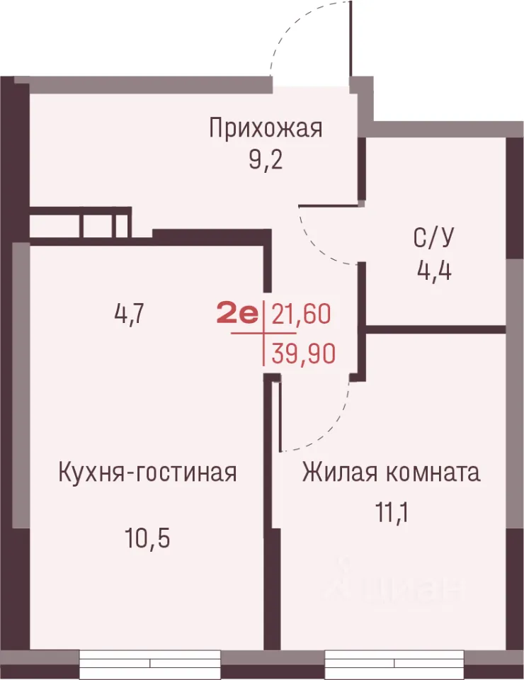 2-к кв. Свердловская область, Екатеринбург ул. Академика Ландау, 13 (39.9 м²)