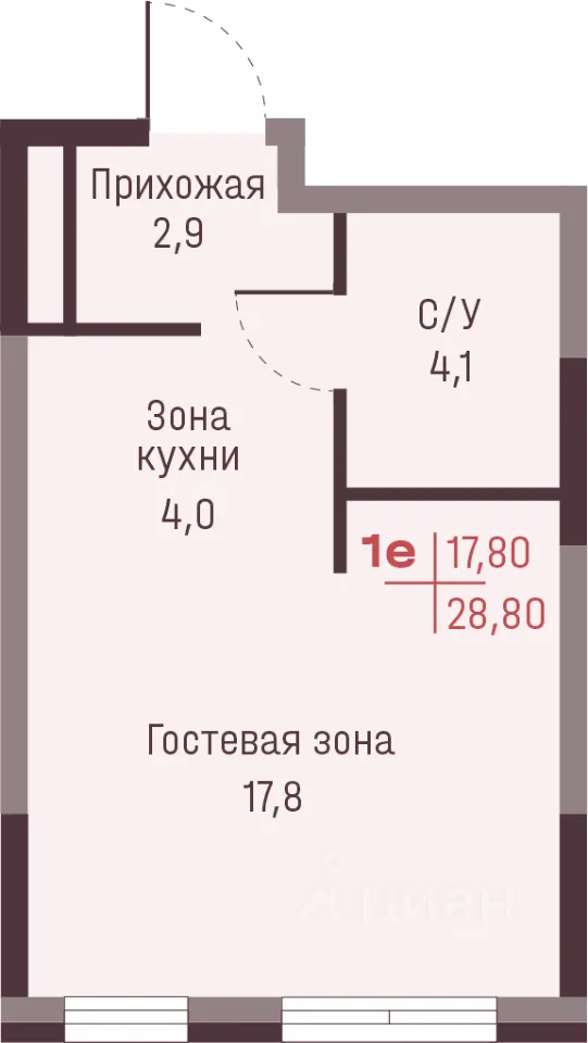 Студия Свердловская область, Екатеринбург ул. Академика Ландау, 13 (28.8 м²)