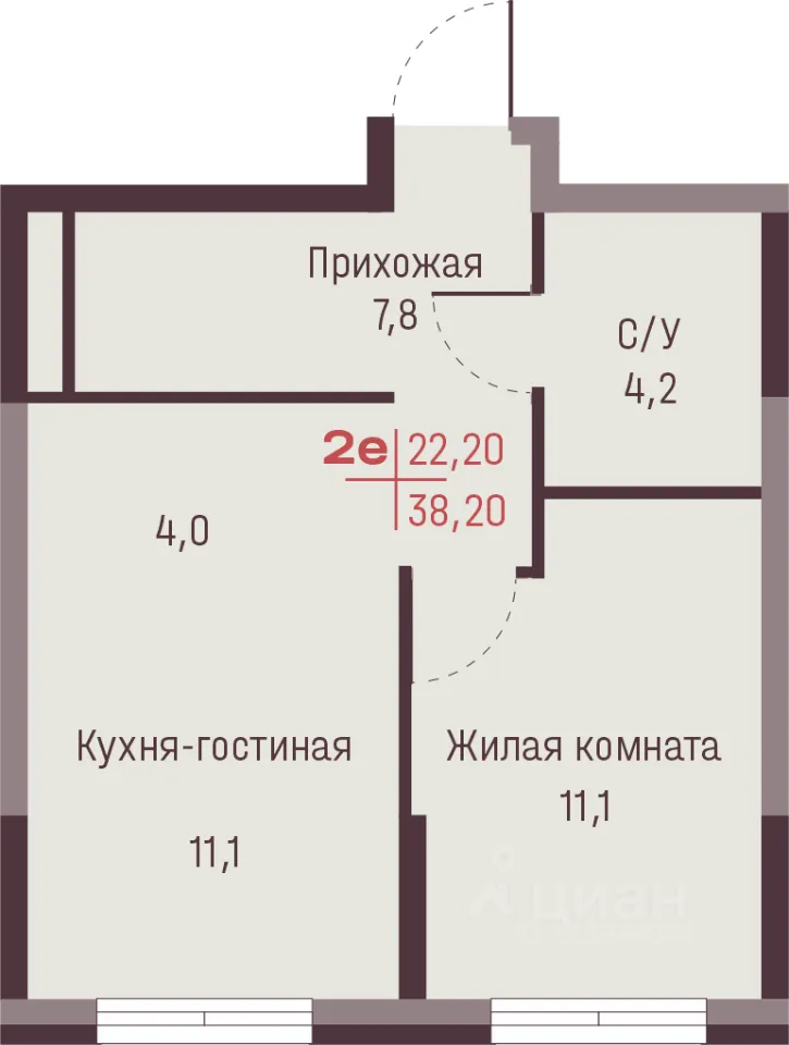 2-к кв. Свердловская область, Екатеринбург ул. Академика Ландау, 13 (38.2 м²)