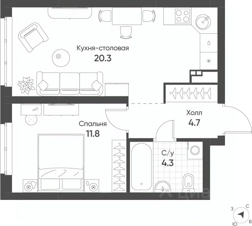 1-к кв. Свердловская область, Екатеринбург Солнечный жилрайон,  (41.1 м²)