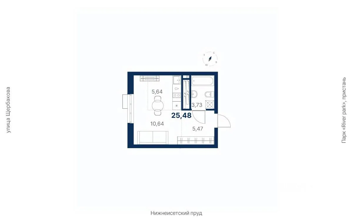 Студия Свердловская область, Екатеринбург ул. Щербакова, 152 (25.6 м²)