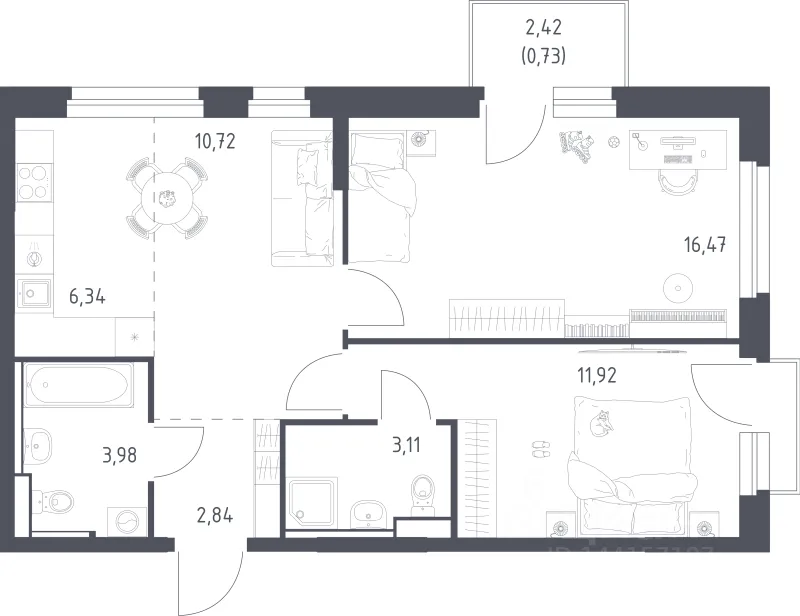 2-к кв. Свердловская область, Екатеринбург Горнозаводской жилрайон, (56.1 м²)