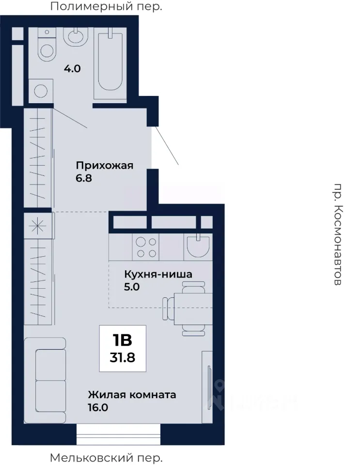 Студия Свердловская область, Екатеринбург Космос жилой комплекс (31.8 м²)