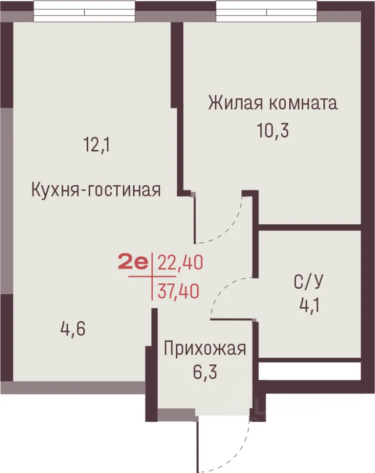 2-к кв. Свердловская область, Екатеринбург ул. Академика Ландау, 13 (37.4 м²)