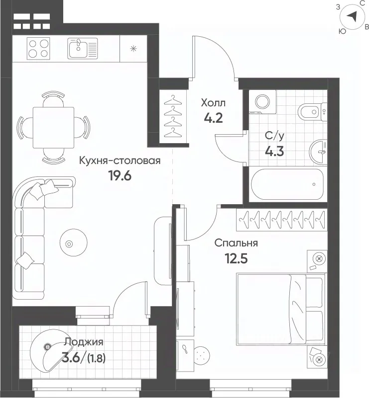 1-к кв. Свердловская область, Екатеринбург Солнечный жилрайон, (42.4 м²)