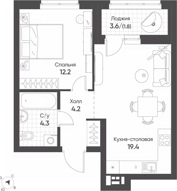 1-к кв. Свердловская область, Екатеринбург Солнечный жилрайон,  (41.9 м²)