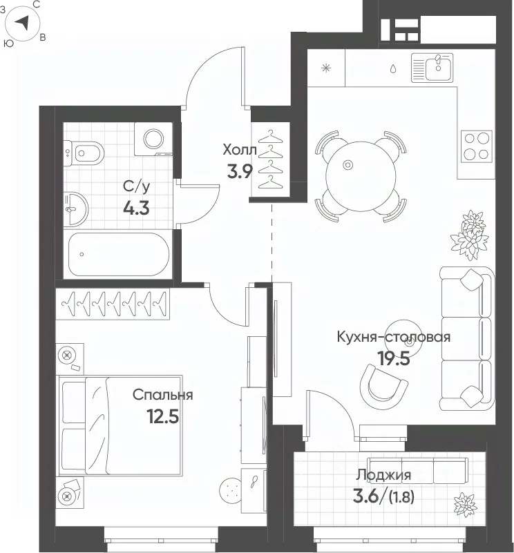 1-к кв. Свердловская область, Екатеринбург Солнечный жилрайон, (42.0 м²)