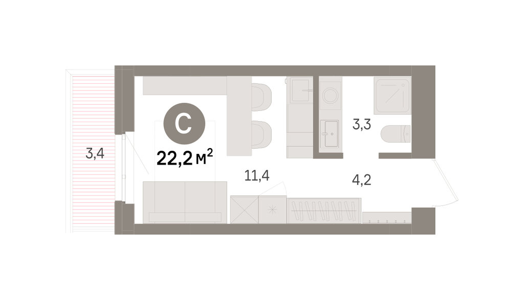 Квартира-студия: Екатеринбург, жилой район Уктус, ЖК Шишимская Горка (22.19 м²)