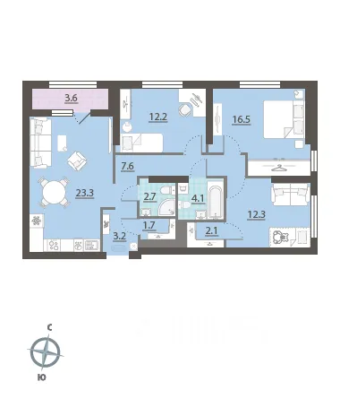 3-к кв. Свердловская область, Екатеринбург ул. Азина, 16/1 (87.9 м²)