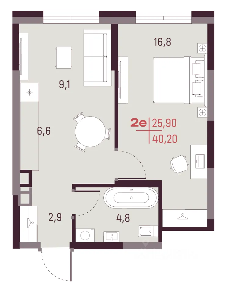 2-к кв. Свердловская область, Екатеринбург ул. Академика Ландау, 13 (40.2 м²)