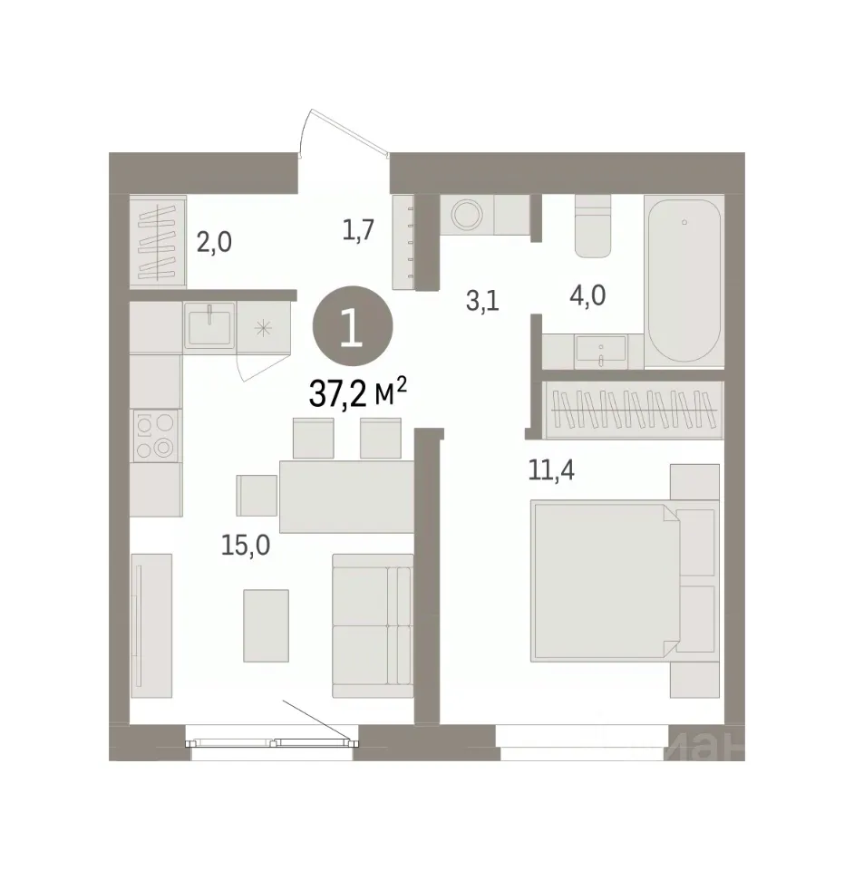1-к кв. Свердловская область, Екатеринбург пер. Торфяной, 10 (37.2 м²)