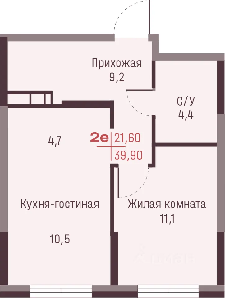 2-к кв. Свердловская область, Екатеринбург ул. Академика Ландау, 13 (39.9 м²)