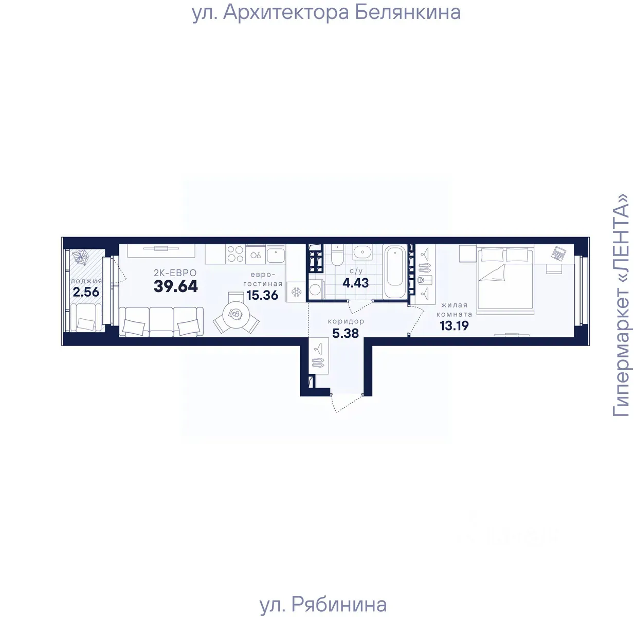 1-к кв. Свердловская область, Екатеринбург ул. Рябинина, 42 (39.64 м²)