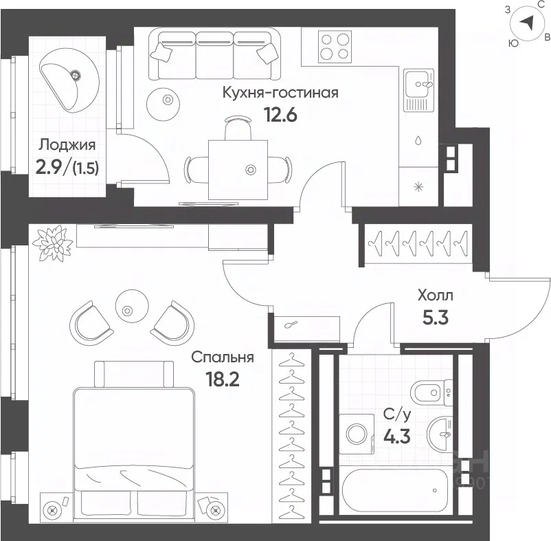 1-к кв. Свердловская область, Екатеринбург Солнечный жилрайон, (42.2 м²)