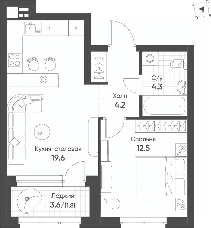 1-к кв. Свердловская область, Екатеринбург Солнечный жилрайон, (42.4 м²)
