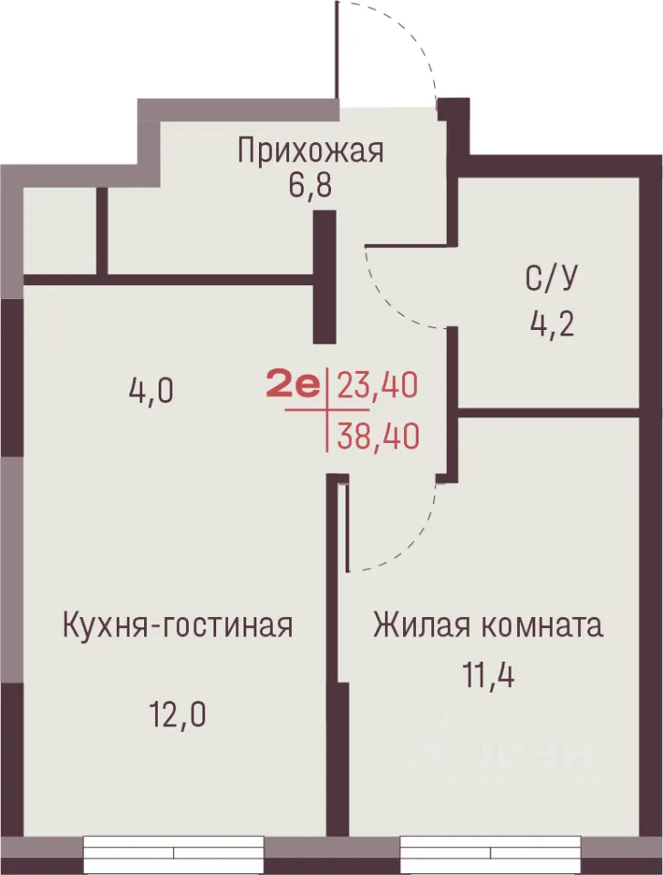 2-к кв. Свердловская область, Екатеринбург ул. Академика Ландау, 13 (38.4 м²)