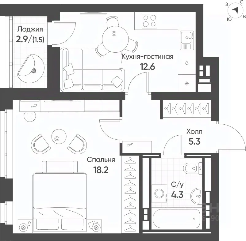 1-к кв. Свердловская область, Екатеринбург Солнечный жилрайон, (42.5 м²)