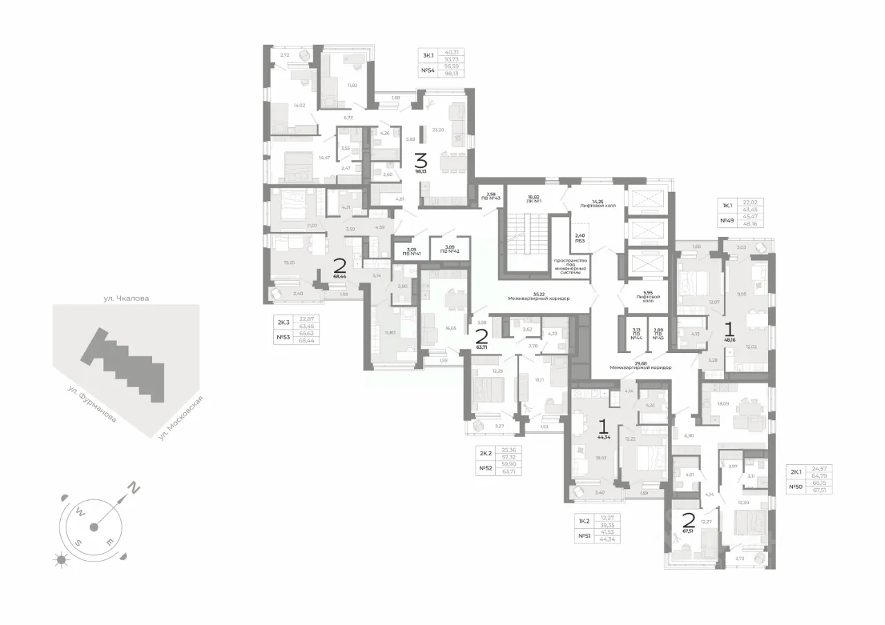 2-к кв. Свердловская область, Екатеринбург ул. Фурманова (68.8 м²)