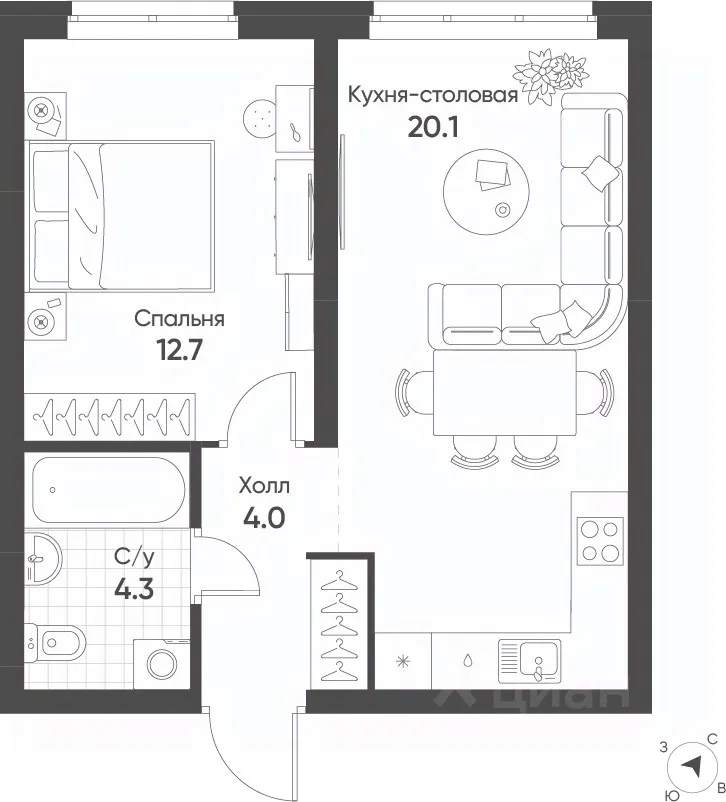 1-к кв. Свердловская область, Екатеринбург Солнечный жилрайон,  (41.1 м²)