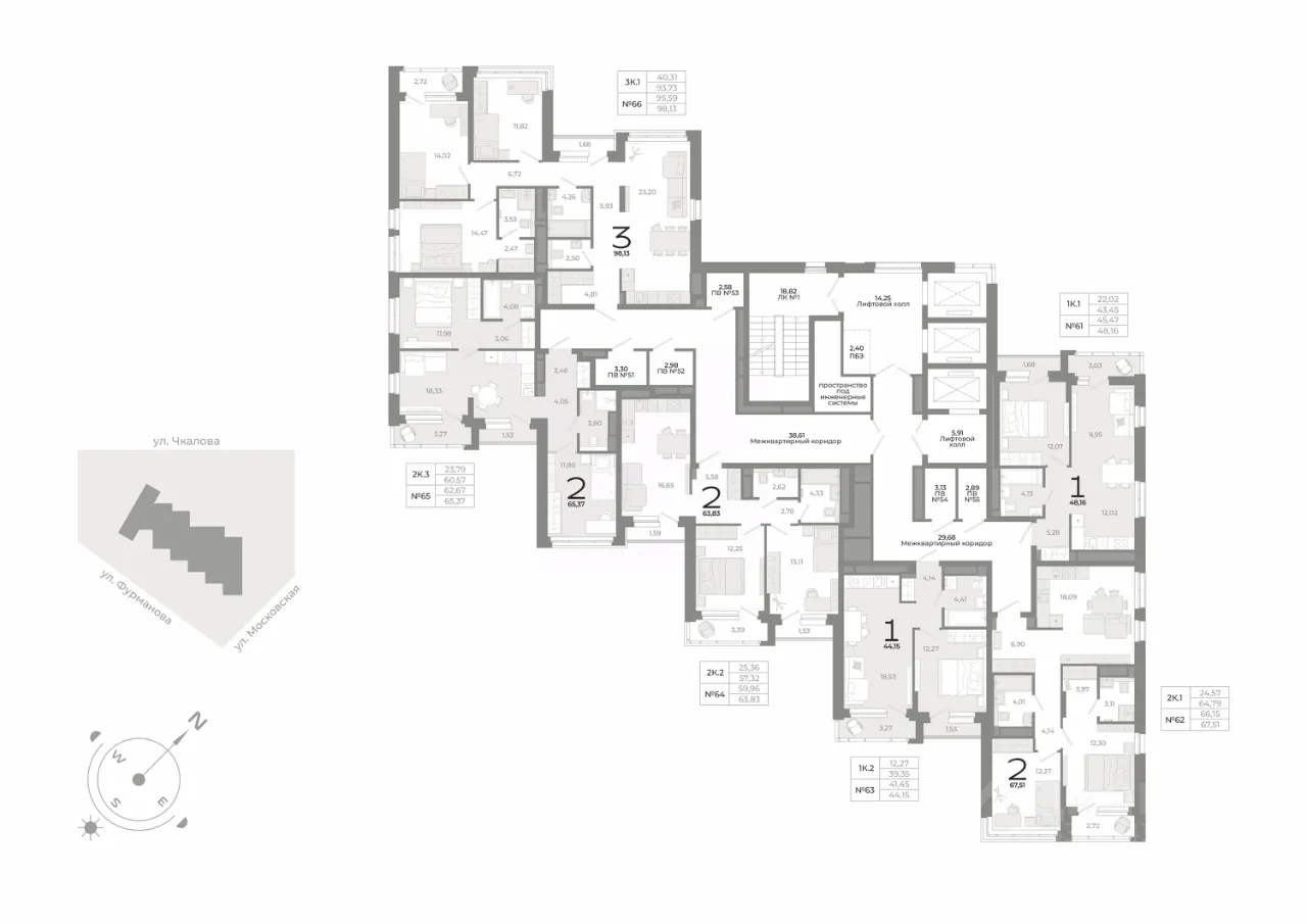 2-к кв. Свердловская область, Екатеринбург ул. Фурманова (64.4 м²)