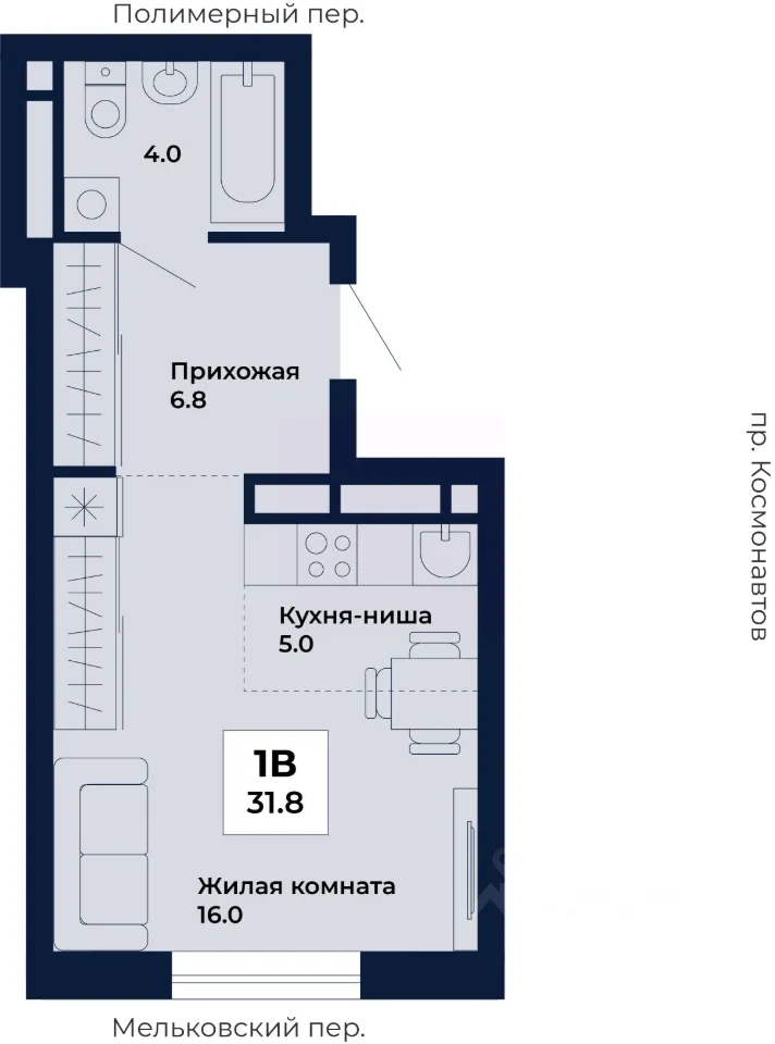 Студия Свердловская область, Екатеринбург Космос жилой комплекс (31.8 м²)