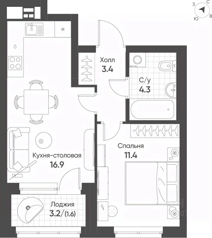 1-к кв. Свердловская область, Екатеринбург Солнечный жилрайон,  (37.6 м²)