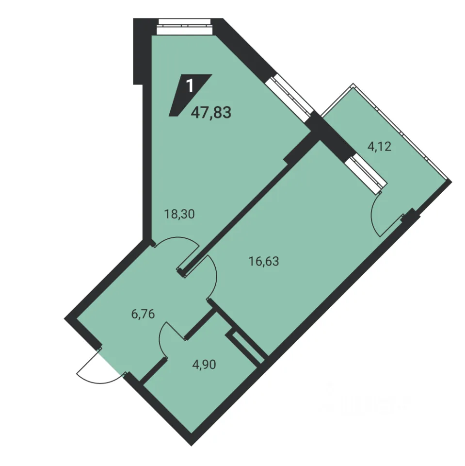 1-к кв. Свердловская область, Екатеринбург ул. Громова, 26/4 (47.6 м²)