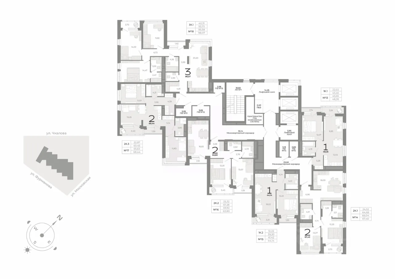 2-к кв. Свердловская область, Екатеринбург ул. Фурманова (67.7 м²)